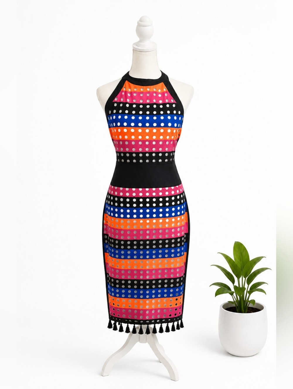 Colorblock Swimsuut Cover-up Halter Midi Dress